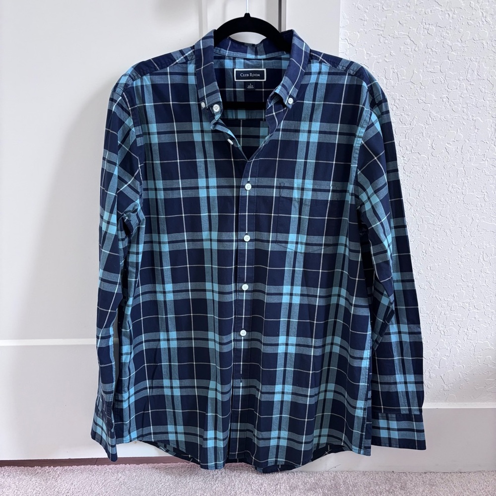 Club Room Blue Plaid Buttondown Shirt